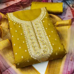 Peachmode Woven Design Beads and Stones Organza Unstitched Dress Material-picture-43