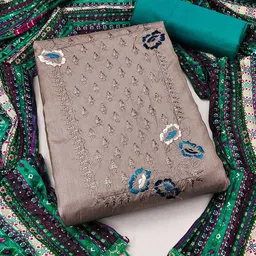 KALINI Floral Embroidered Sequinned Unstitched Dress Material-image-98