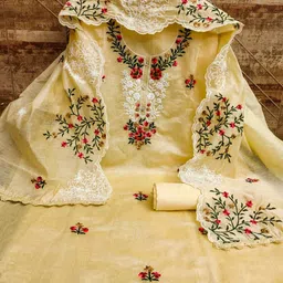 Panzora Floral Embroidered Art Silk Unstitched Dress Material-image-85