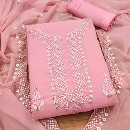 Panzora Ethnic Motifs Embroidered Sequinned Dress Material-image-98