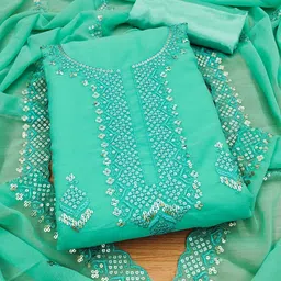 Panzora Ethnic Motifs Embroidered Sequinned Dress Material-image-99