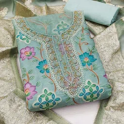 KALINI Floral Printed Beads & Stones Organza Unstitched Dress Material-picture-13