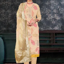 KALINI Floral Printed Beads and Stones Unstitched Dress Material-picture-26