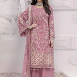 Peachmode Floral Embroidered Sequinned Silk Georgette Semi Stitched Pakistani Suit-image-71