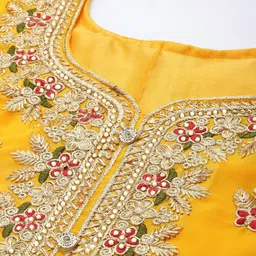 KALINI Yellow & Red Embroidered Unstitched Dress Material image 2