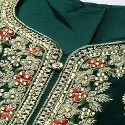 Panzora Floral Embroidered Beads and Stones Unstitched Dress Material image 3