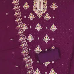 KALINI Ethnic Motifs Embroidered Beads and Stones Georgette Unstitched Dress Material image 3