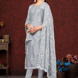 MANVAA Floral Embroidered Unstitched Dress Material image 4