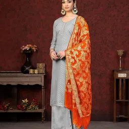 SHADOW & SAINING Woven Design Embroidered Unstitched Dress Material image 2