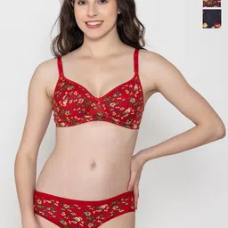 ESOROUCHA Pack Of 3 Floral Printed Non Padded Bra & Mid-Rise Briefs-picture-28