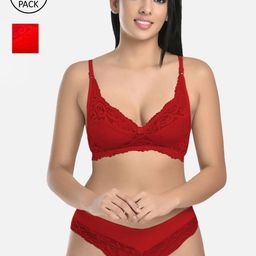 StyFun Women Pack of 2 Red & Maroon Floral Lace Lingerie Set-picture-30