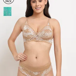 Friskers Women Pack of 2 Skin & Green Non padded Spandex Lingerie set- 2O-308-09-310-39-30-image-47