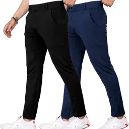 combraided Pack of 2 Men Regular Fit Multicolor Lycra Blend Trousers-picture-22