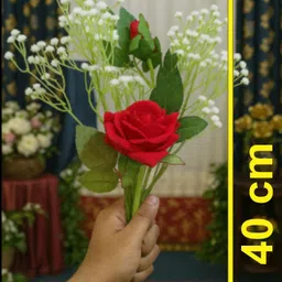 bruncha Artificial Red Rose Bunch with 3 Orchid Pair Home Decoration Flower Bouquet Red Rose Artificial Flower image 3