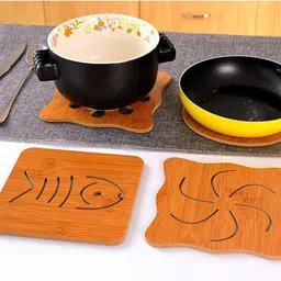 hexoniq Wooden-Bamboo Trivet Coaster, Wooden Heat Resistant Mat, Wooden Non-Slip Insulation Table Mat for Pots, Pans, Plates, Dishes, Teapots wooden Trivet image 5