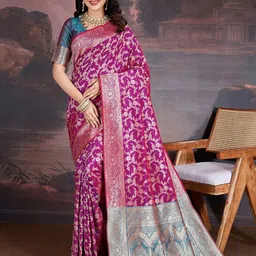 House of Pataudi Woven Design Zari Saree With Blouse Piece-picture-15