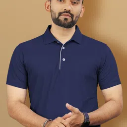vebnor Men Solid Polo Neck Polyester Navy Blue T-Shirt-picture-19