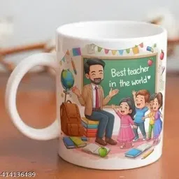 manorath Best teacher in the world Ceramic Printed Coffee Design, Durable & Microwave Ceramic Coffee Mug image 1
