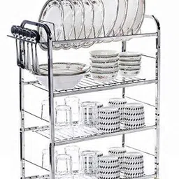 pla Utensil Kitchen Rack 4 Shelf Wall Mount Kitchen Rack | Dish Rack with Plate & Cutlery Stand (24x18) Steel-picture-24