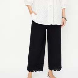 max Women Regular Fit Black Cotton Blend Trousers image 3