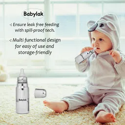 babylak Baby Steel feeding Milk Bottle with babies & Fresh Silicone Fruit Feeder - 250 ml image 4