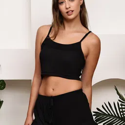 quttos Women Top & Shorts Set Black Self Design image 3