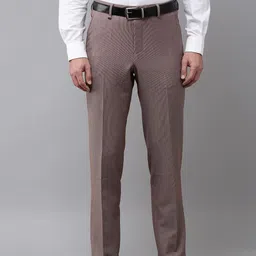 Van Heusen Men Textured Checked Custom Fit Formal Trousers image 1