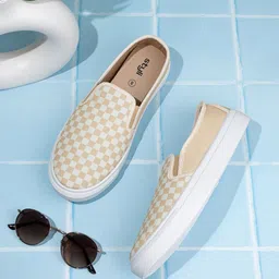 Styli Men Checkerboard Canvas Slip On Shoes-picture-33