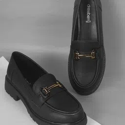 DressBerry Women Black Heeled Horsebit Loafers image 1