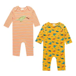 JusCubs Infant Boys Pack Of 2 Printed Envelop Neck Cotton Rompers-picture-38