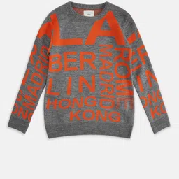Pantaloons Junior Boys Grey & Orange Typography Printed Pullover-picture-19