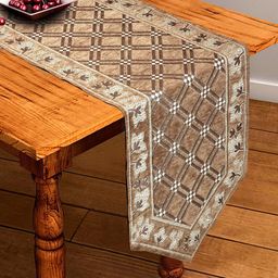 BELLA TRUE Brown & Grey Embroidered Chennile Table Runner-picture-3