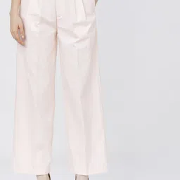 Tokyo Talkies Women Cream-Coloured Pleated Parallel Trousers-picture-2
