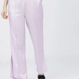 Tokyo Talkies Women Purple Straight Fit Pleated Trousers-image-79