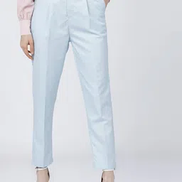 CHIC BY TOKYO TALKIES Women Blue Tapered Fit High-Rise Pleated Cigerette Trousers-picture-33