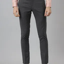 MR BUTTON Men Grey Textured Slim Fit Formal Trousers-picture-12