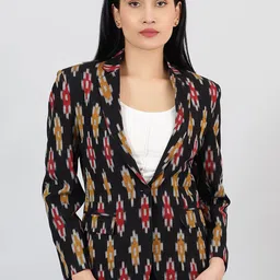 INDOPHILIA Printed Notched Lapel Long Sleeves Single-Breasted Cotton Blazer-picture-25