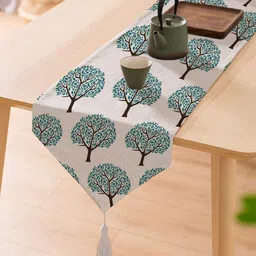 STITCHNEST White & Green Printed Pure Cotton  Rectangular Table Runner-image-81