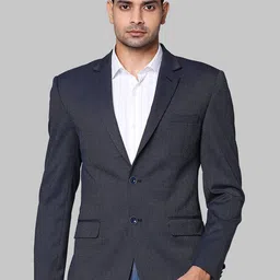 Park Avenue Men Dark Blue Self-Design Single-Breasted Formal Blazer-picture-12