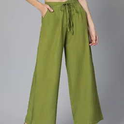 Oxolloxo Women Green Solid Palazzos-image-89