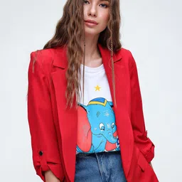 Trend Alacati stili Notched Lapel Collar Pure Cotton Single Breasted Cheery Red Blazer-picture-29