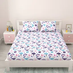 MAFATLAL Blue & White Cartoon Characters 144 TC Queen Bedsheet with 2 Pillow Covers-image-5