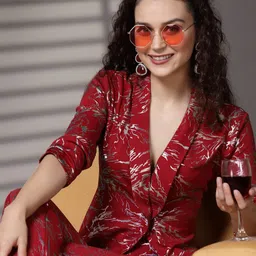 KASSUALLY Women Red Foil Printed Single-Breasted Party Blazer-picture-39