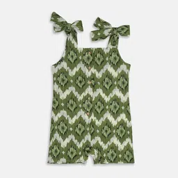 am ma Girls Olive Green & Off White Printed Rompers-image-15