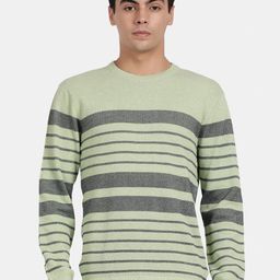 t-base Striped Ribbed V-neck Long Sleeves Pullover-picture-9