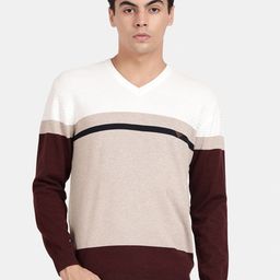 t-base Colourblocked V-Neck Ribbed Cotton Pullover-picture-38