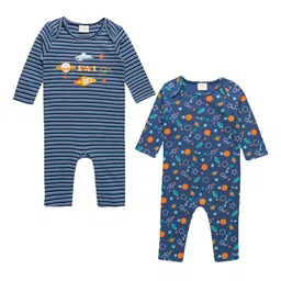 JusCubs Infant Boys Pack Of 2 Printed Envelop Neck Cotton Rompers-picture-58