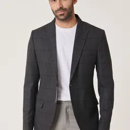 MR BUTTON Checked Slim-Fit Peaked Lapel Collar Single Breasted Blazer-image-42