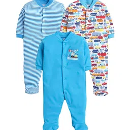 EIO Infant Kids Pack of 3 Printed Cotton Sleepsuits-picture-39