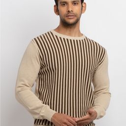 Status Quo Men Brown Striped Pullover-picture-40